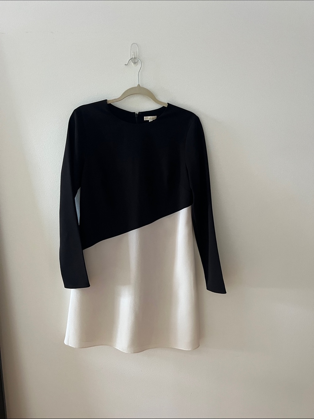 Shoshanna Black and White Diagonal Colorblock Long-Sleeve Dress